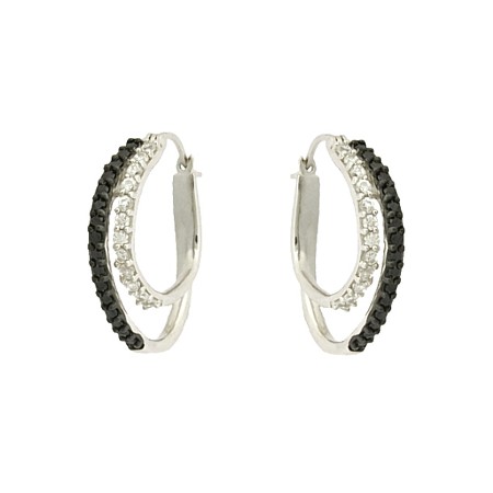 Black and White Cubic Zirconia Double Hoops - Click Image to Close